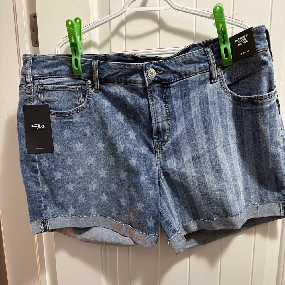 Silver Jeans Blue Jean Shorts with Star Print